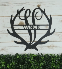 Antler Monogram Sign Cut Metal Sign, Metal Sign Art Home Decor