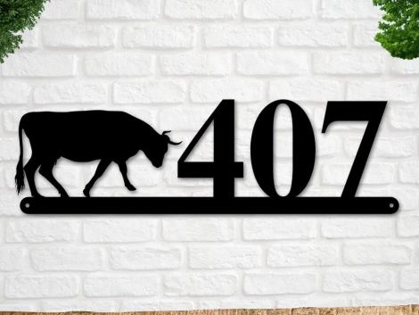 Bull Sign, Bull Address Sign, Farm Animal Numbers, Farm Address Sign