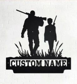 Custom Father And Son Hunting Metal Wall Art, Personalized Hunter Name