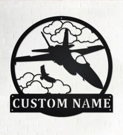 Custom Fighter Jet Metal Wall Art, Personalized Fighter Jet Pilot Name Sign