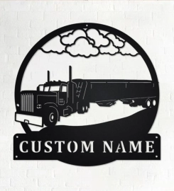 Custom Hopper Trailer Truck Metal Wall Art, Personalized Truck Driver Name