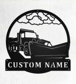 Custom Plow Truck Metal Wall Art, Personalized Truck Driver Name Sign Decoration