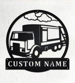 Custom Side Garbage Truck Metal Wall Art, Personalized Truck Driver Name Sign