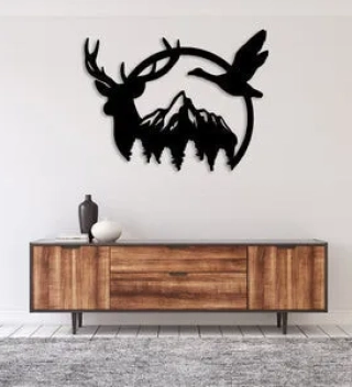 Duck Deer Mountain Metal Art Wall Decor, Cut Wall Hanging