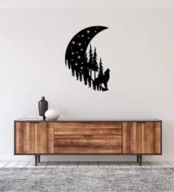 Howling Moon Metal Art Wall Decor, Cut Wall Hanging, Home Decoration, Home Gift