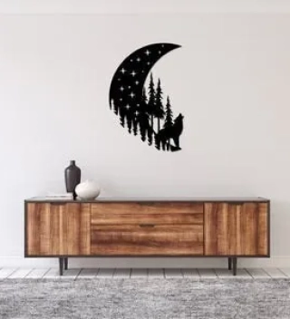 Howling Moon Metal Art Wall Decor, Cut Wall Hanging, Home Decoration, Home Gift