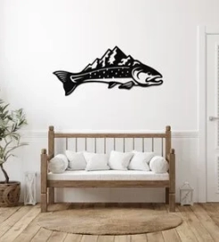 Trout Mountains Fish Design Metal Art, Metal Sign Wall Decor, Metal Sign Outdoor, Indoor